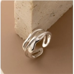 925 Sterling Silver Irregular Line Trendy Open Ring Size 6-8 Simple Stackable Wave Finger Rings For Women Fine Jewelry