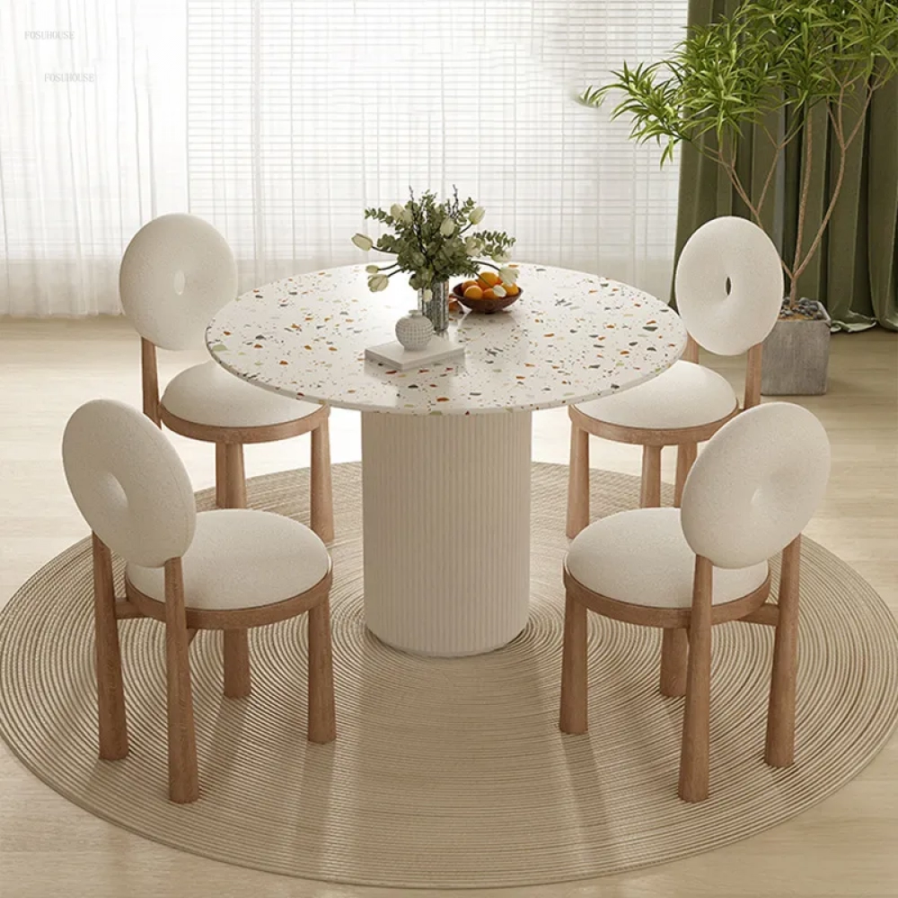 Modern Minimalist Luxury Slate Dining Tables Small Apartment Dining Table and Chair Set Nordic Solid Wood Round Tables Furniture